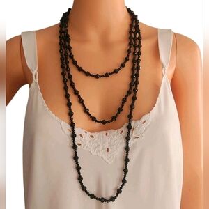Lovisa Black Faceted Glass Bead Triple Strand Long Layered Necklace 24”